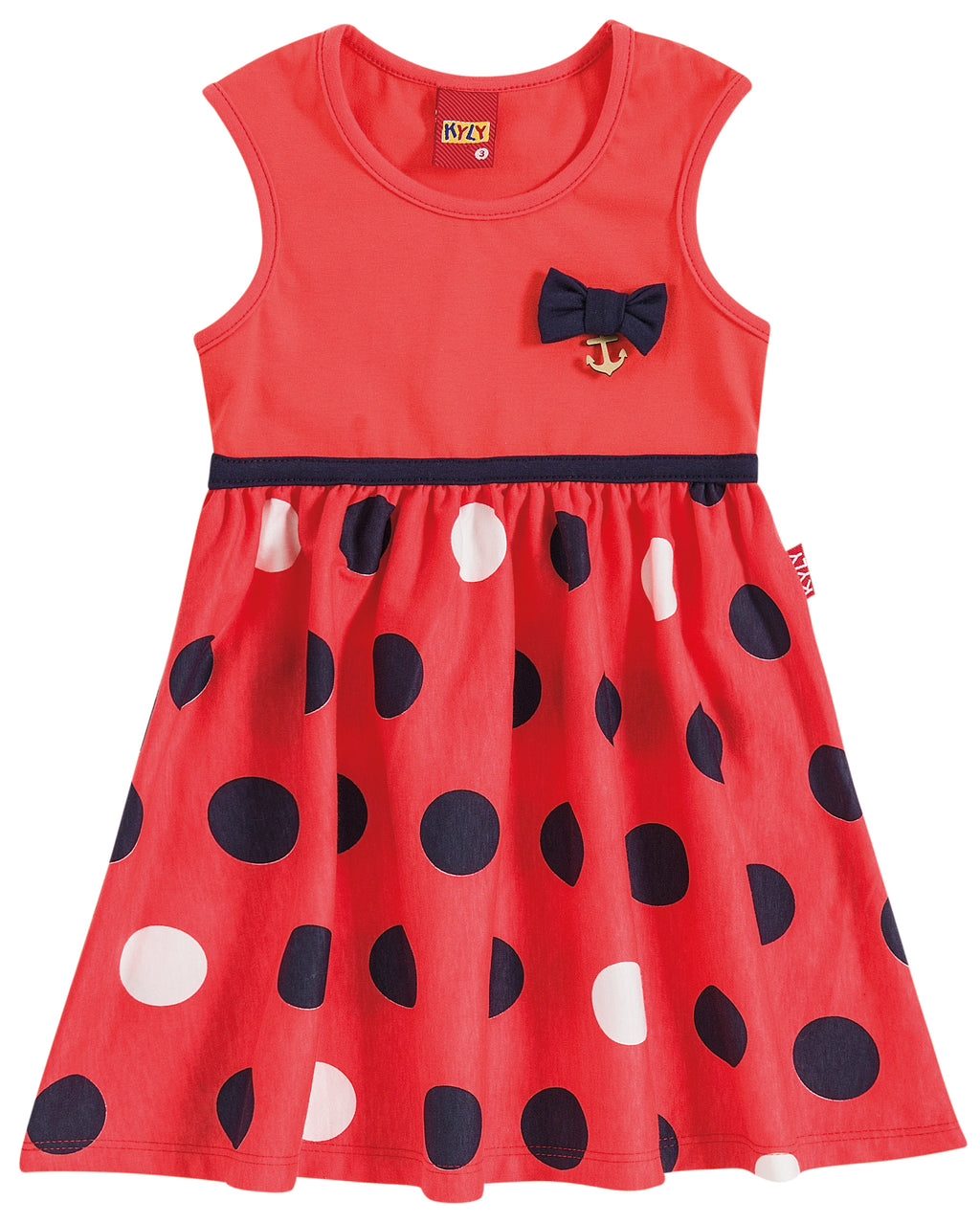 107833 Vestido moteado con listón fucsia/verde/rojo