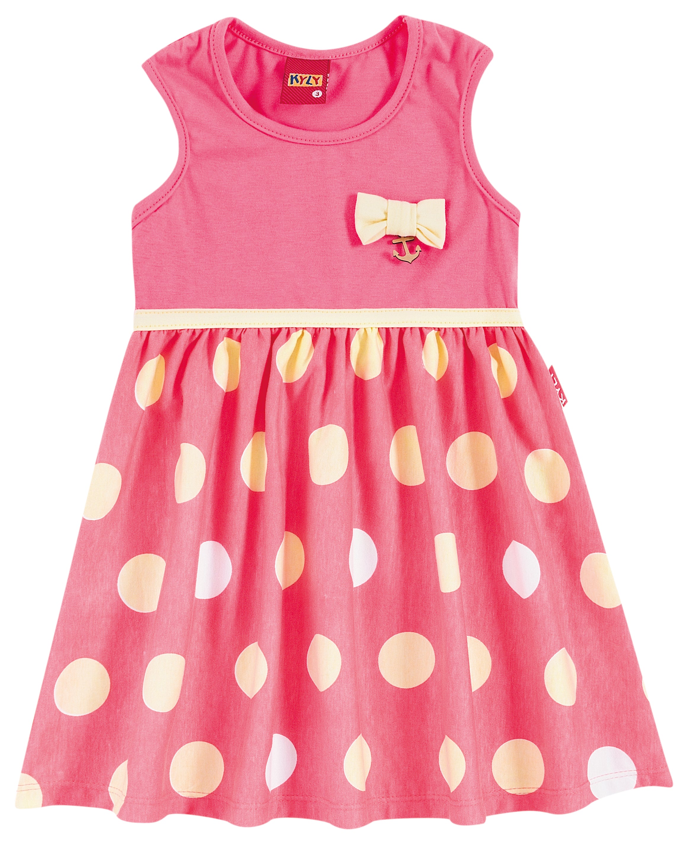 107833 Vestido moteado con listón fucsia/verde/rojo